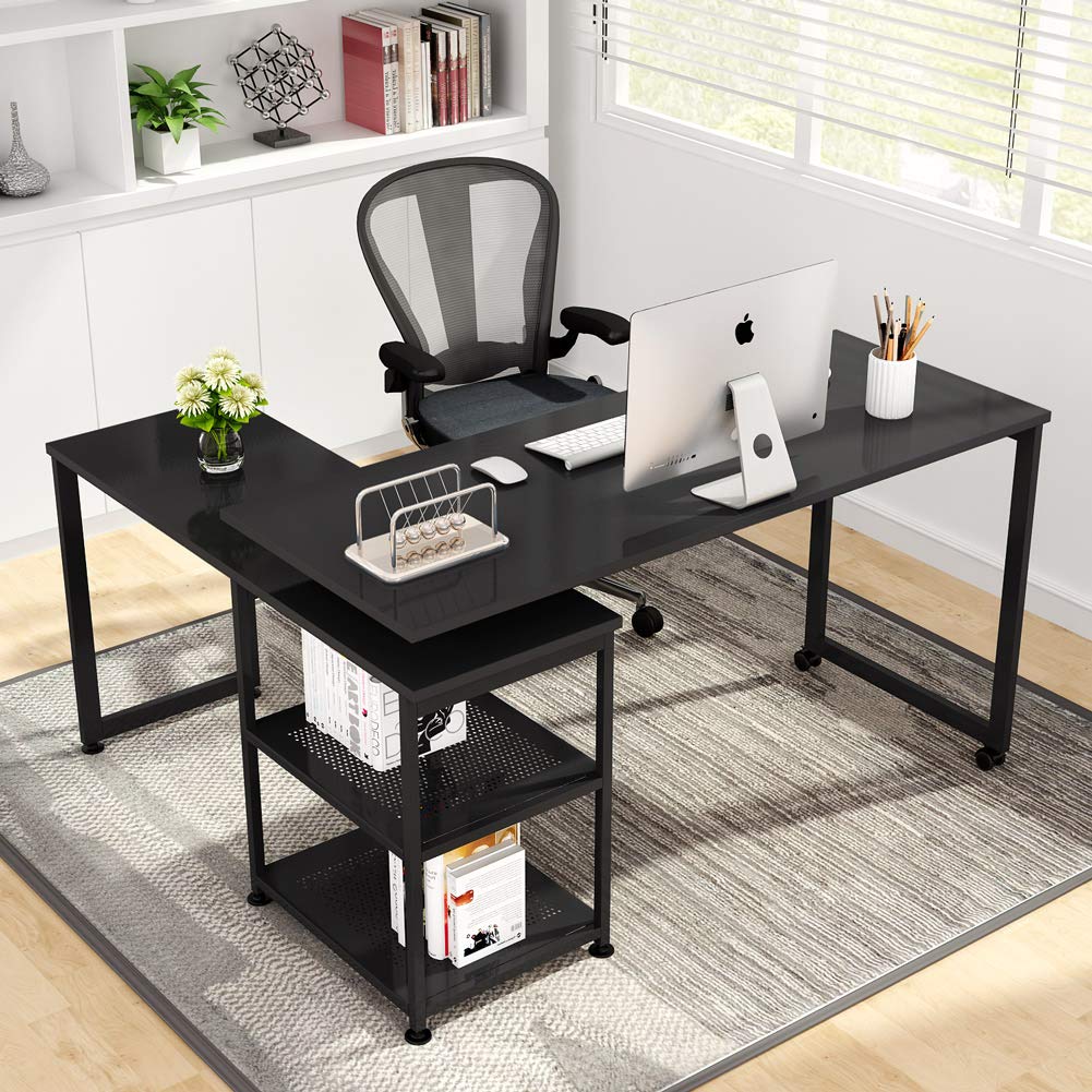 Buy Tribesigns Reversible LShaped Desk with Storage Shelves, 360° Free