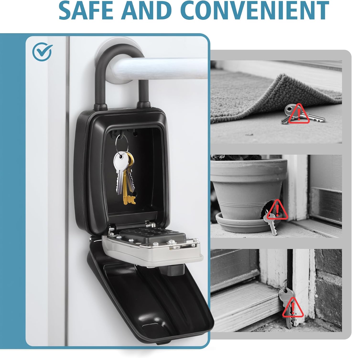 Key Lock Box With Code, Large Capacity 9 Digit Combination Lock Box, Portable U shaped Shackle Outdoor Weatherproof Security Safe for Homes, Garages, Offices, Realtors