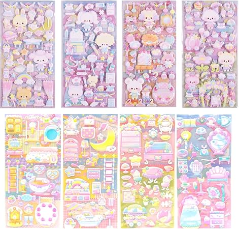 Amazon たっぷり8枚セット 可愛い動物おままごとシール 着せ替え メルヘン ケーキ 3dぷくぷく ご褒美シール プレゼント M Shinsoloveri シール ステッカー おもちゃ