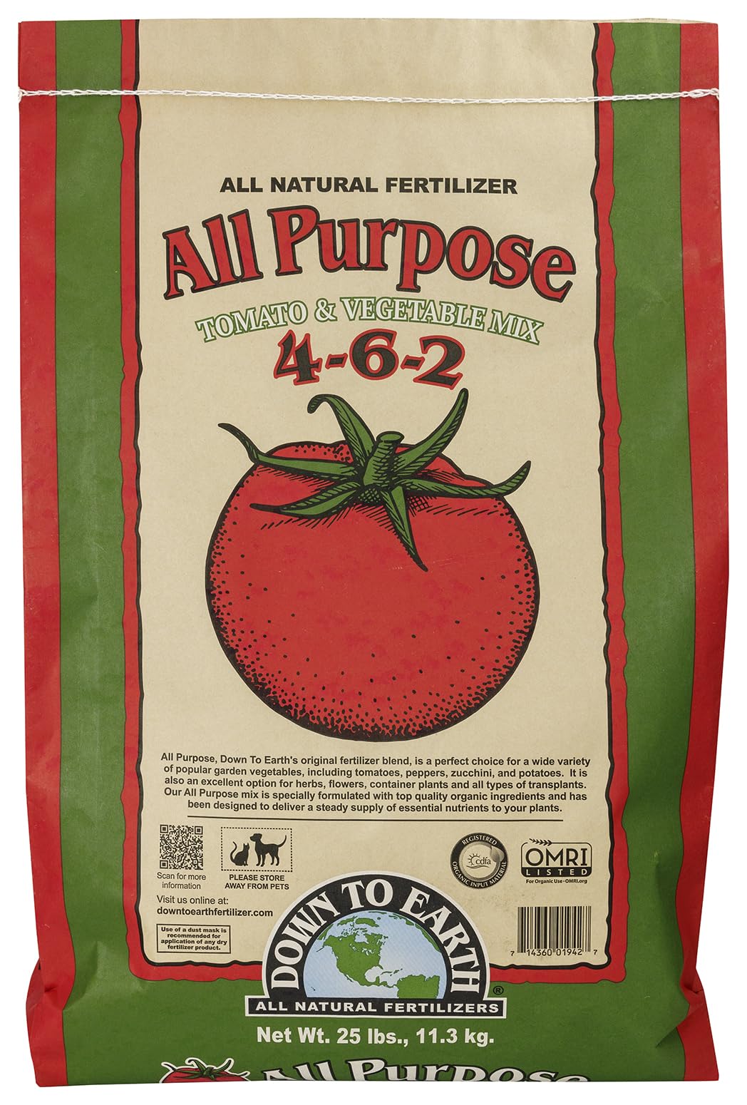 Organic All Purpose Tomato & Vegetable Mix - Plant Food for Tomatoes, Peppers, Herbs and Flowers 4-6-2, 25 lb