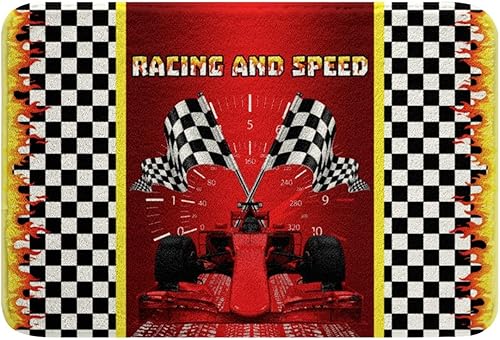 Erosebridal Alfombra de coche de carreras para niños y niñas, tapete de baño rojo de carreras para adolescentes y adultos, alfombra de área temática