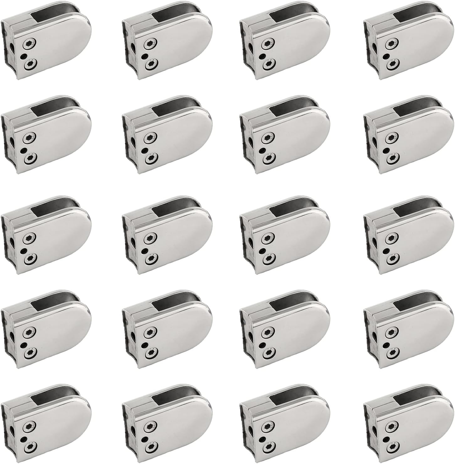 20pcs 304 Stainless Steel Glass Clamp, 1/3"-2/5"-1/2" U Shape Glass Clamp, Adjustable Curved Back Glass Clip Clamps Holder For Balustrade Staircase Handrail Bathroom Balcony,6~8mm