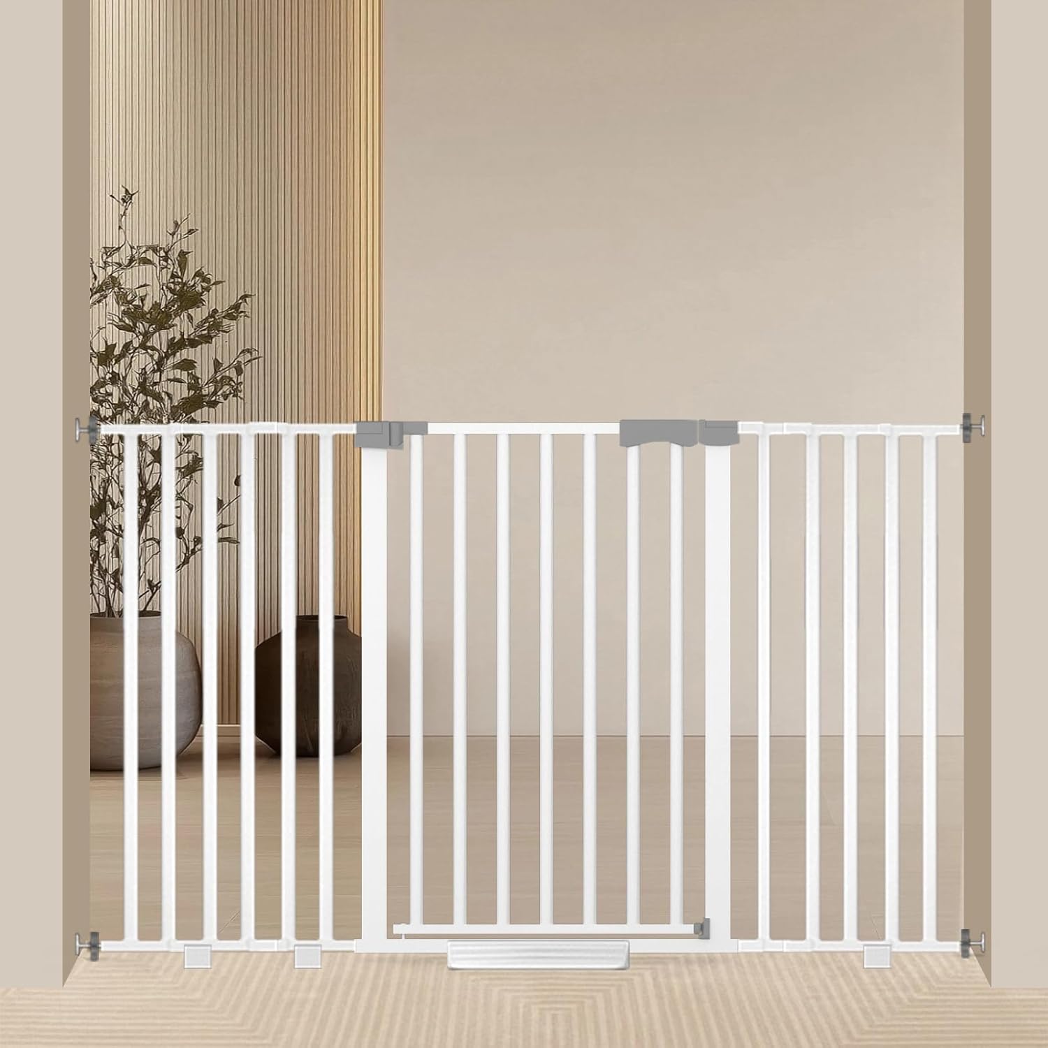 Extra Wide Baby Gate Fits 30-63 Inch Wide Opening, Toddler Pet Gate for Stairs Doorways Hallways Indoor, Walk Thru Large Long Dog Gates Pressure Mounted White