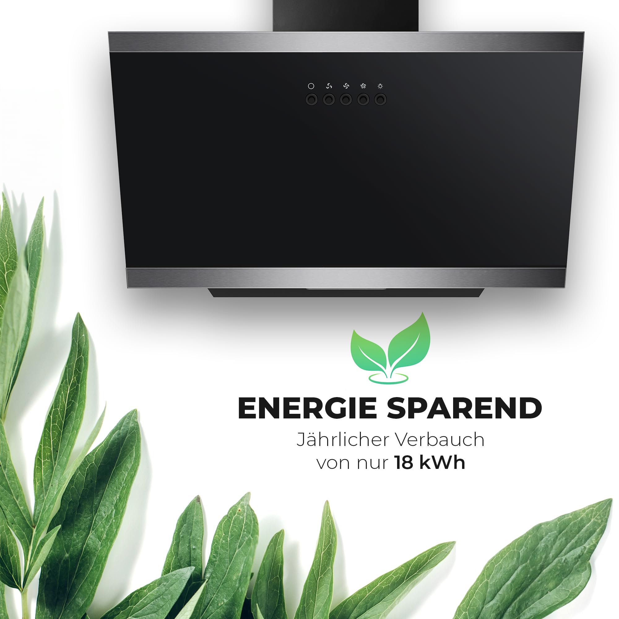 YUNA Dunstabzugshaube DULCIA 60 cm Schwarz Glasfront 3 Leistungsstufen 47W Motorleistung Energieeffizienz A Abluft Umluft Kopffrei LED Beleuchtung Ohne Kohlefilter Wandhaube
