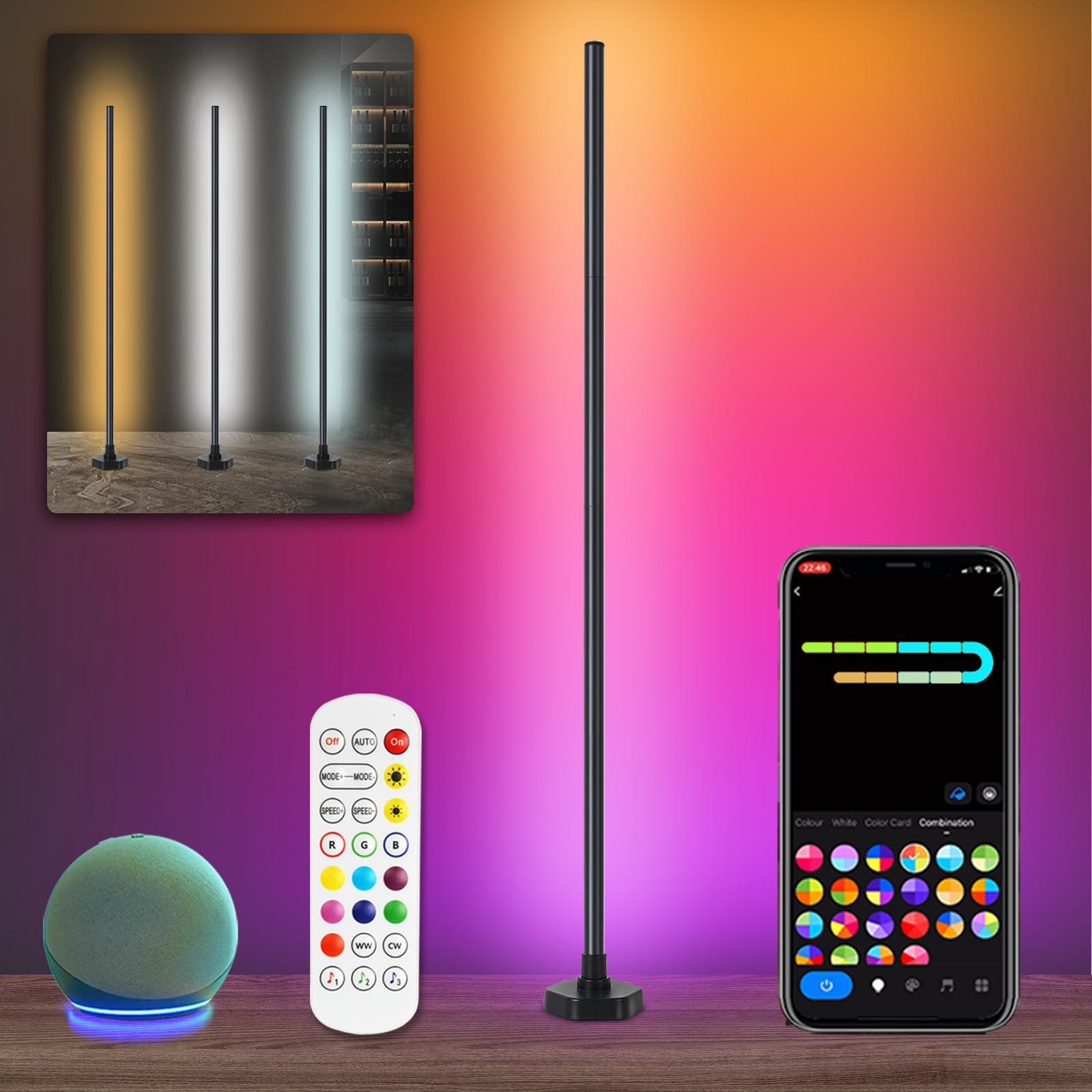 Bcmsda RGB Corner Floor Lamp - Smart LED Corner Lamp with App, Remote