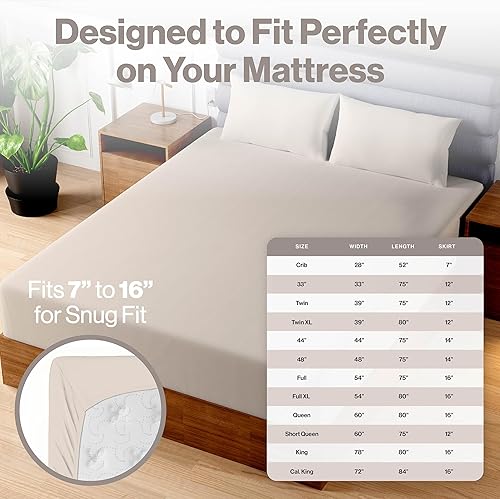 Miniatura 5 de Superior Linen - Sábana bajera ajustable de lino de calidad superior, 100 % algodón orgánico de 200 hilos, transpirable, suave y cómoda, se puede