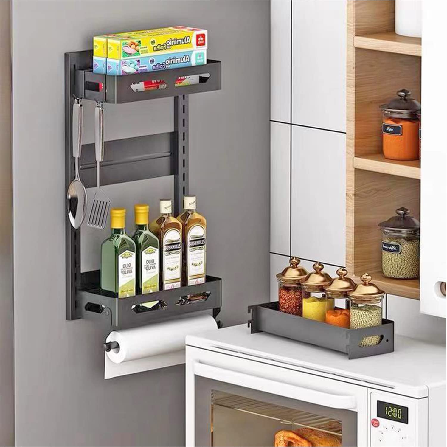 Fotrsta Home Multi-layer Kitchen Storage Shelf Magnetic Holder Refrigerator Side Hanging Organizer Rack Metal Shelf Spice Storage (2 layers)