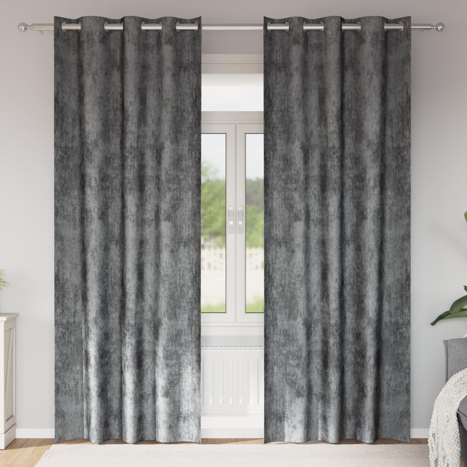 Rideaux en velours gris 260x140 cm pour salon et chambre