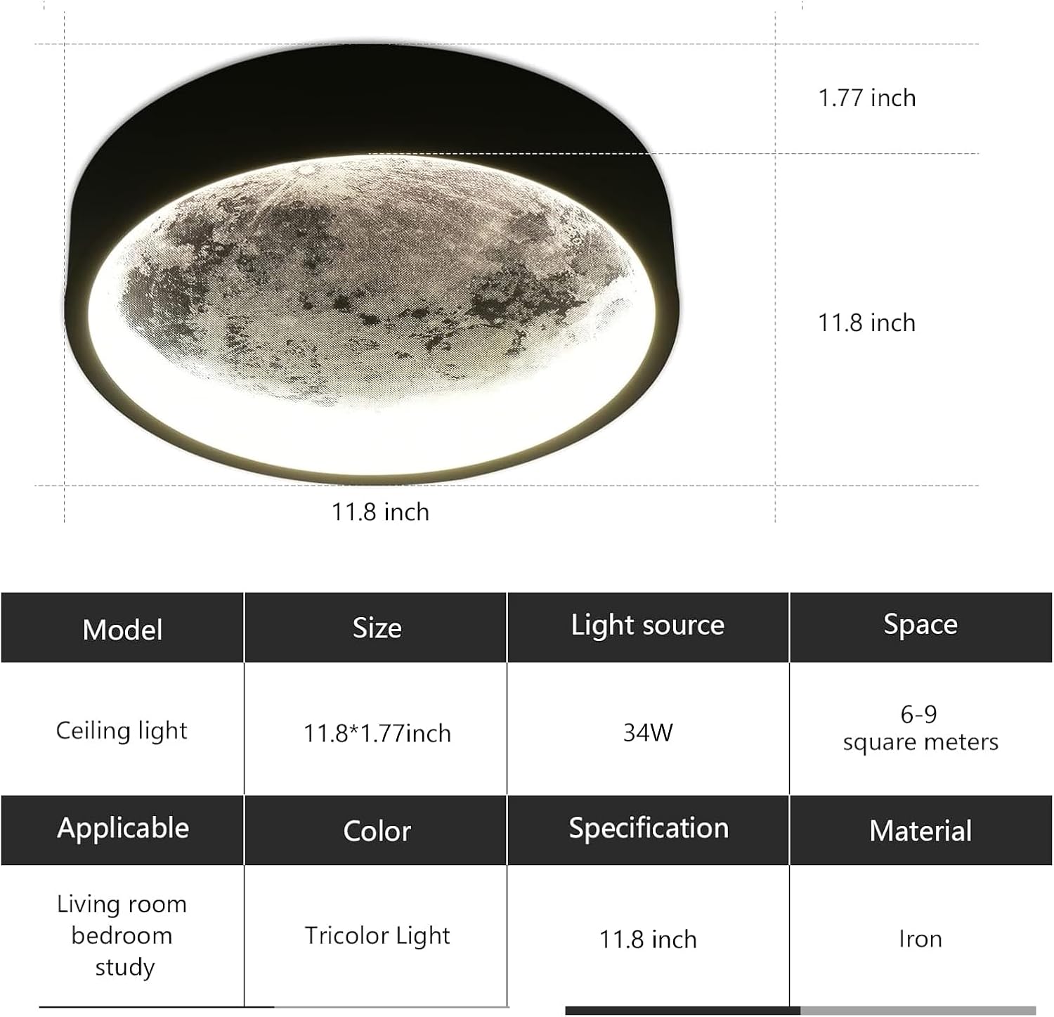 Flush Mount Ceiling Light,Led Dimmable Ceiling Light Fixture with Remote Control,11.8 "Wall Mounted Decorative Moon Ceiling Lights for Bedroom,Hallway and Bedside.