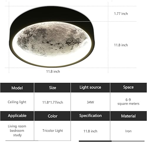 Miniatura 6 de Lámpara de techo de luna de montaje empotrado, regulable con control remoto, luz decorativa de montaje en pared de 11.8 pulgadas para dormitorios,