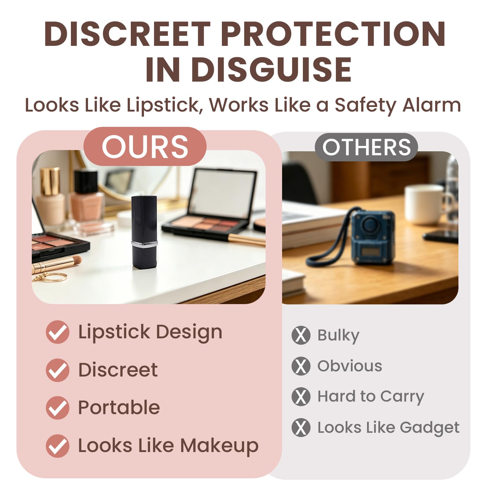 Lot de 5 alarmes personnelles pour femme, alarme de sécurité puissante de 120 dB, alarme d'autodéfense discrète en forme de rouge à lèvres, alarme d'urgence facile à tirer, mini appareil de