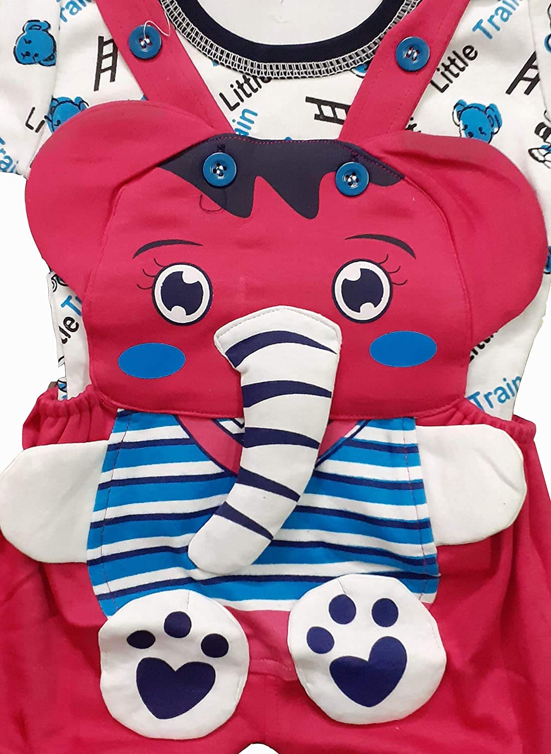 Corp Wed Kids Ethnic Hathi Dungaree (Elephant) Fancy wear Dresses (6-9 Months, Dark Pink) 3