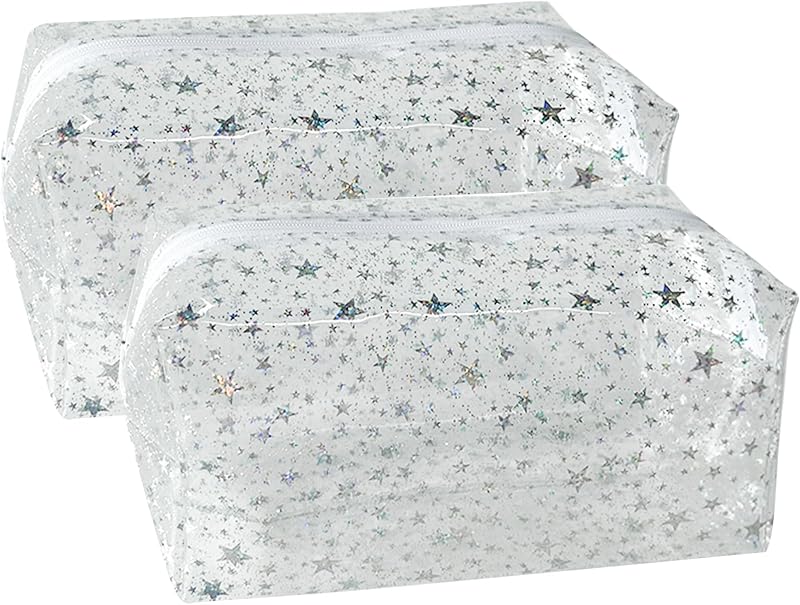 Necessaires transparentes com estampa de estrelas TotePrint, com zíper, PVC, 20,07 x 9 x 9,91 cm, Pacote com 2