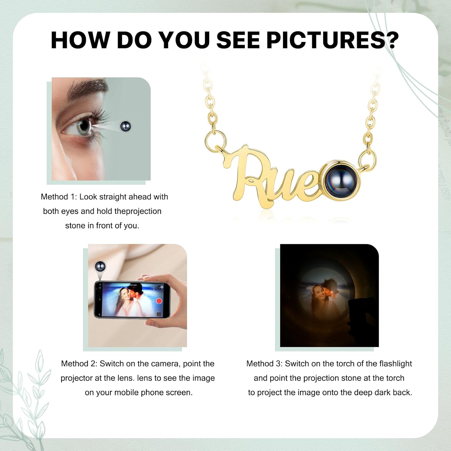 ROSI Custom Name Necklace Personalized Photo Projection Necklace with Picture Inside Personalized Memorial Gift for Women