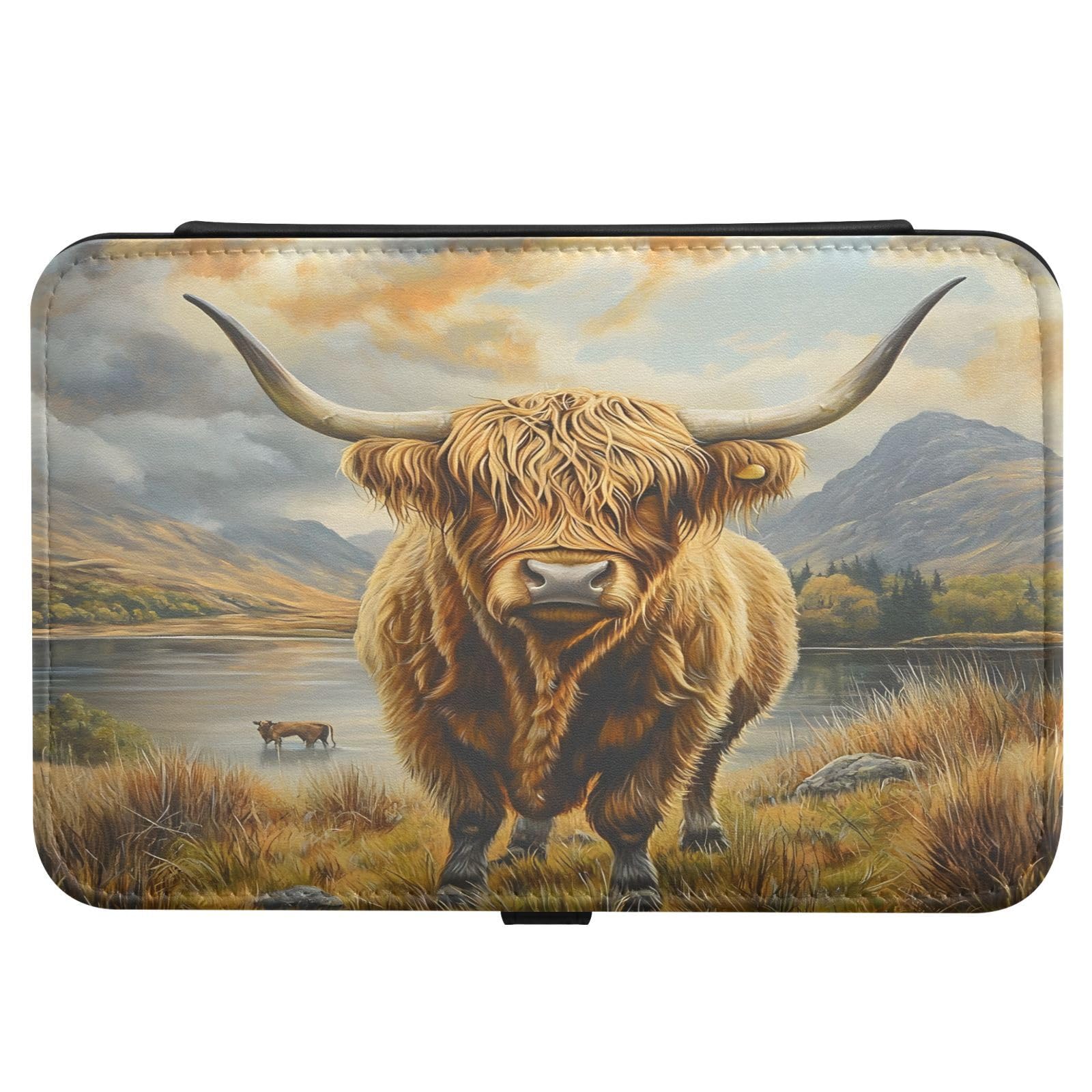 Haskirky Highland Cow Jewelry Box Portable PU Leather Travel Jewelry Organize for Women Jewelry Storage Display Holder for Ring, Necklace, Earring