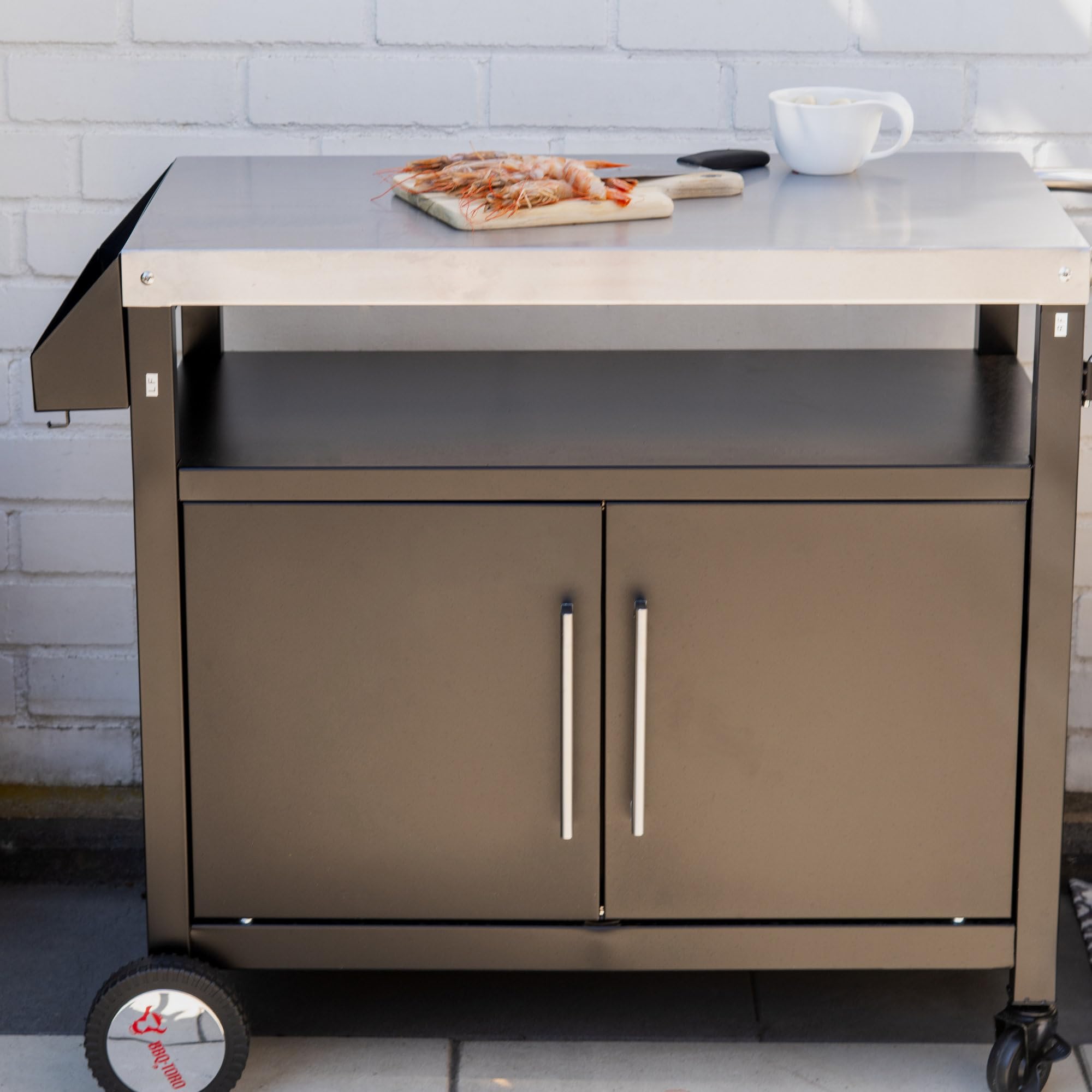 BBQ-TORO Carrito para Barbacoa | 103,5 x 59 x 81 cm | Mesa Auxiliar | Color Plata | Carro con Ruedas | Cocina al Aire Libre | Carrito Auxiliar para Barbacoa | Accesorio para Barbacoa