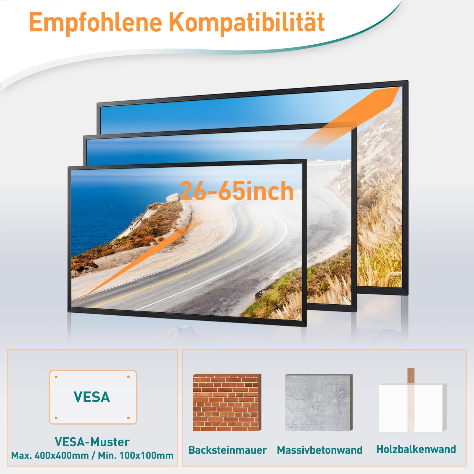 ELIVED Lang Arm TV Wandhalterung für die meisten 26-65 Zoll Fernseher, Eck TV Halterung Ausziehbar 950mm, Max. VESA 400x400mm, Hält bis zu 35KG, EV3018