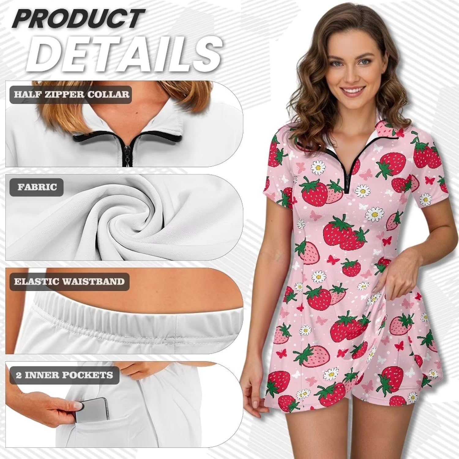 Women's Golf Dress with Shorts and Pockets Moisture Wicking 1/4 Zip Up Quick Dry Tennis Workout Dresses Plus Size
