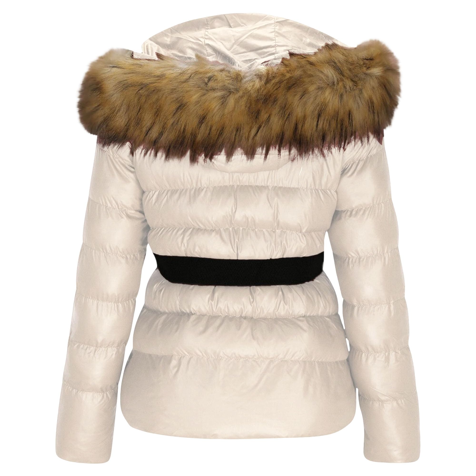 Chaqueta acolchada con capucha y cremallera para mujer, para exteriores, cálida, cuello de piel sintética, abrigo de invierno a la moda, ajuste delgado, ropa de abrigo corta