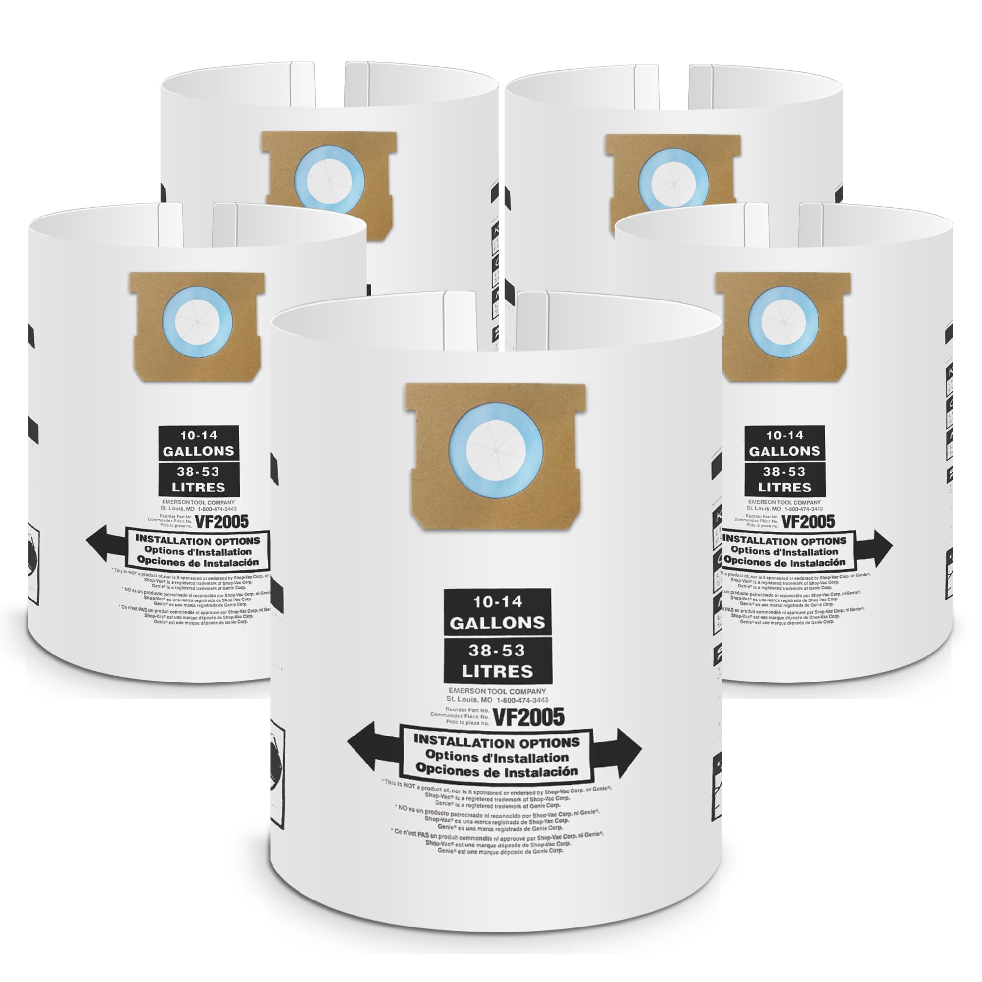 5 Pack Vacuum Bags Replacement for Shop Vac Bags 10-14 Gallon Type F 90662 9066200 9066233 and Type I 90672 9067200 9067233, PETOX High-Efficiency