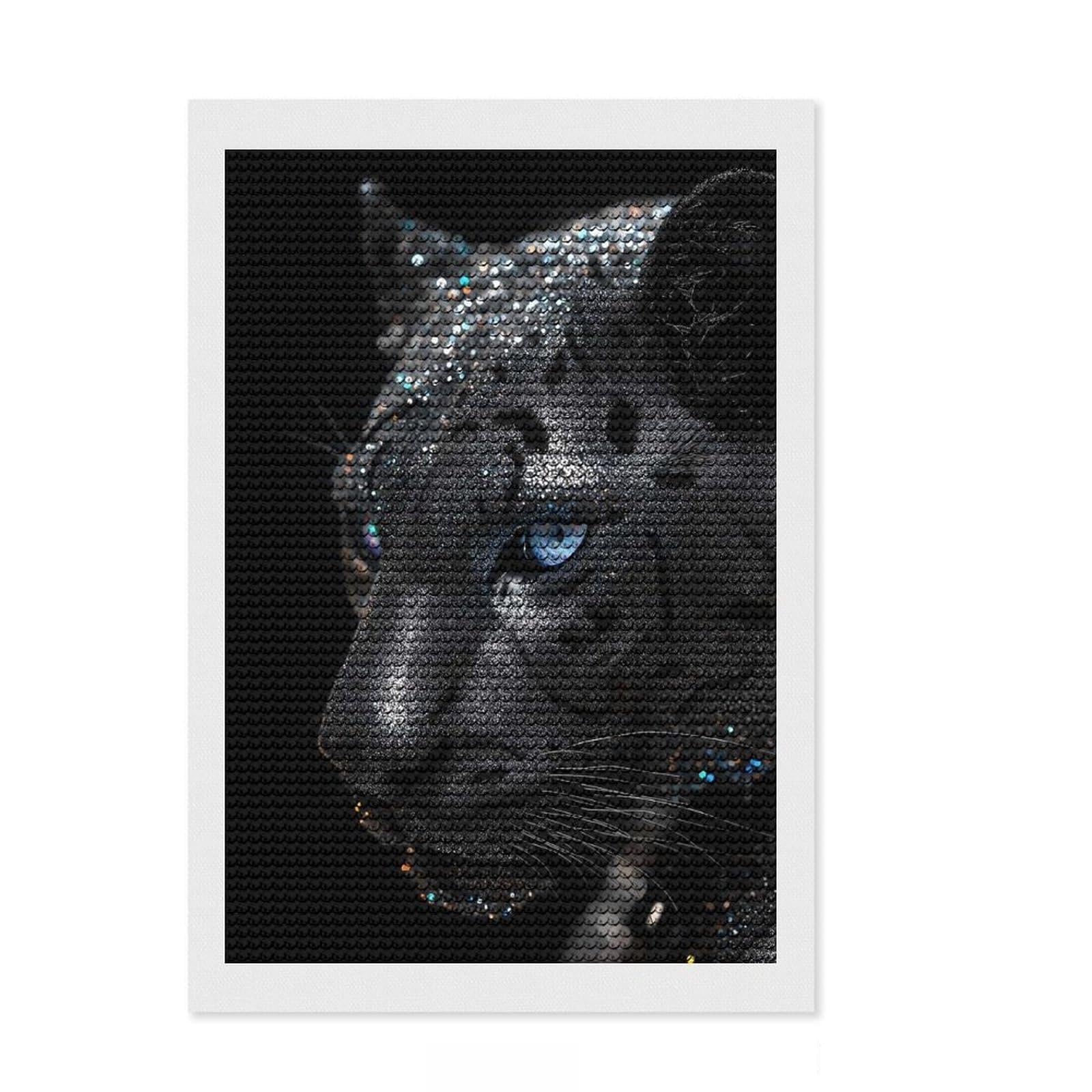 Junmoney Black Panther with Glitter Diamond Style Art Kit 8"x12", Home Decoration, with Tool Kit, Decor Project, Aesthetic Room Decor