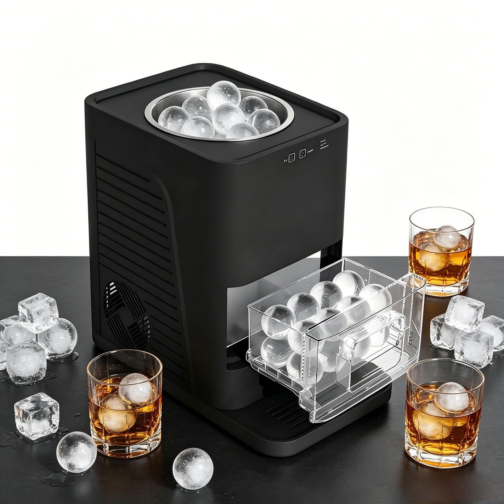 ROGHA 2" Clear Ice Ball Maker Machine 2 pcs in 60-90 Mins 42 pcs/Day Sphere Ice Maker Self-Cleaning for Whiskey, Bourbon & Cocktails Black