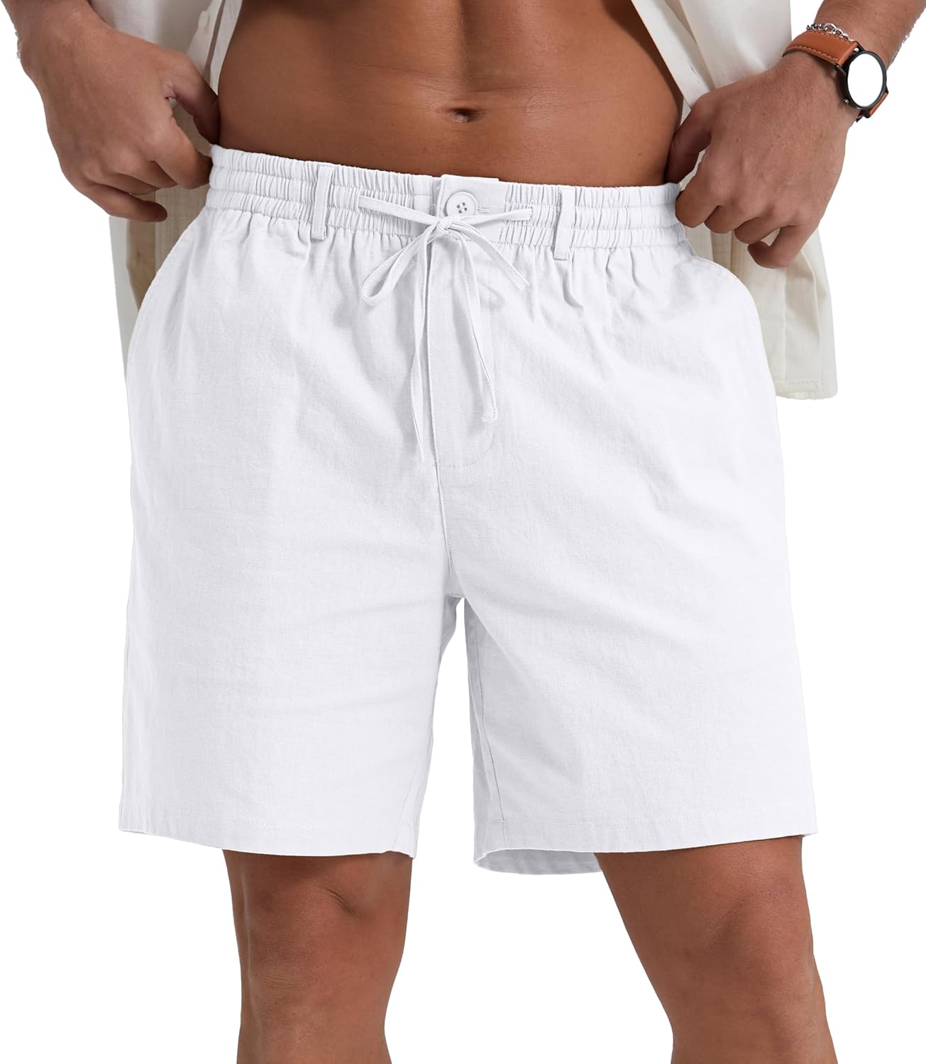 Sailwind Men's Linen Shorts 7" Casual Elastic Waist Drawstring Summer Beach Shorts - Image 2