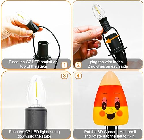 Miniatura 10 de Luces de camino de calabaza con capucha de Halloween al aire libre, 7 pies C7 decoraciones de Halloween al aire libre con 4 luces Jack O Lantern con