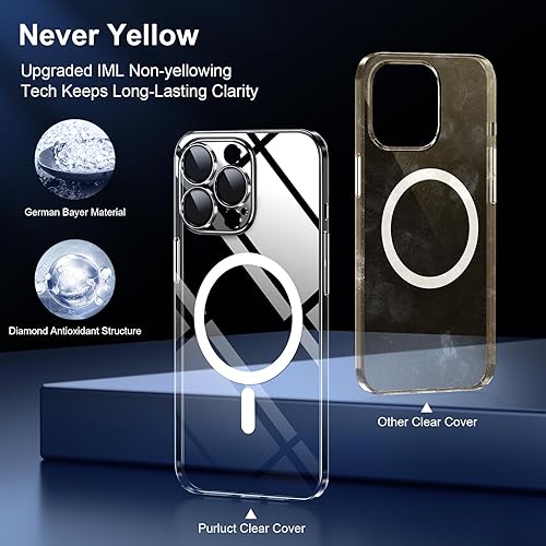 Miniatura 10 de Purluct Funda magnética delgada diseñada para iPhone 15 Pro Max compatible con MagSafe, parte trasera dura de piel mate delgada antidedos, funda