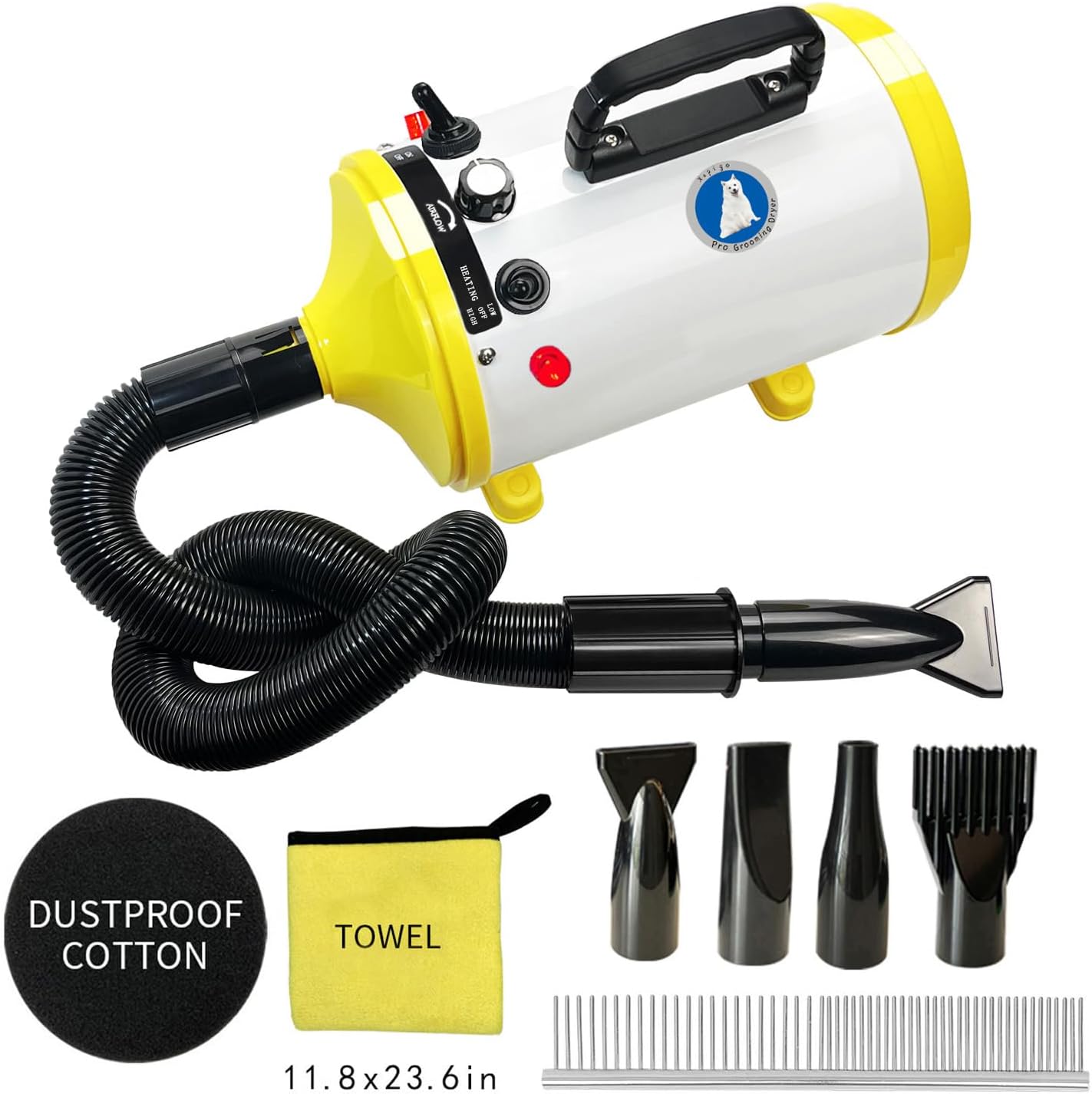 High Velocity Dog Pet Grooming Dryer w/Heater.(White Yellow)
