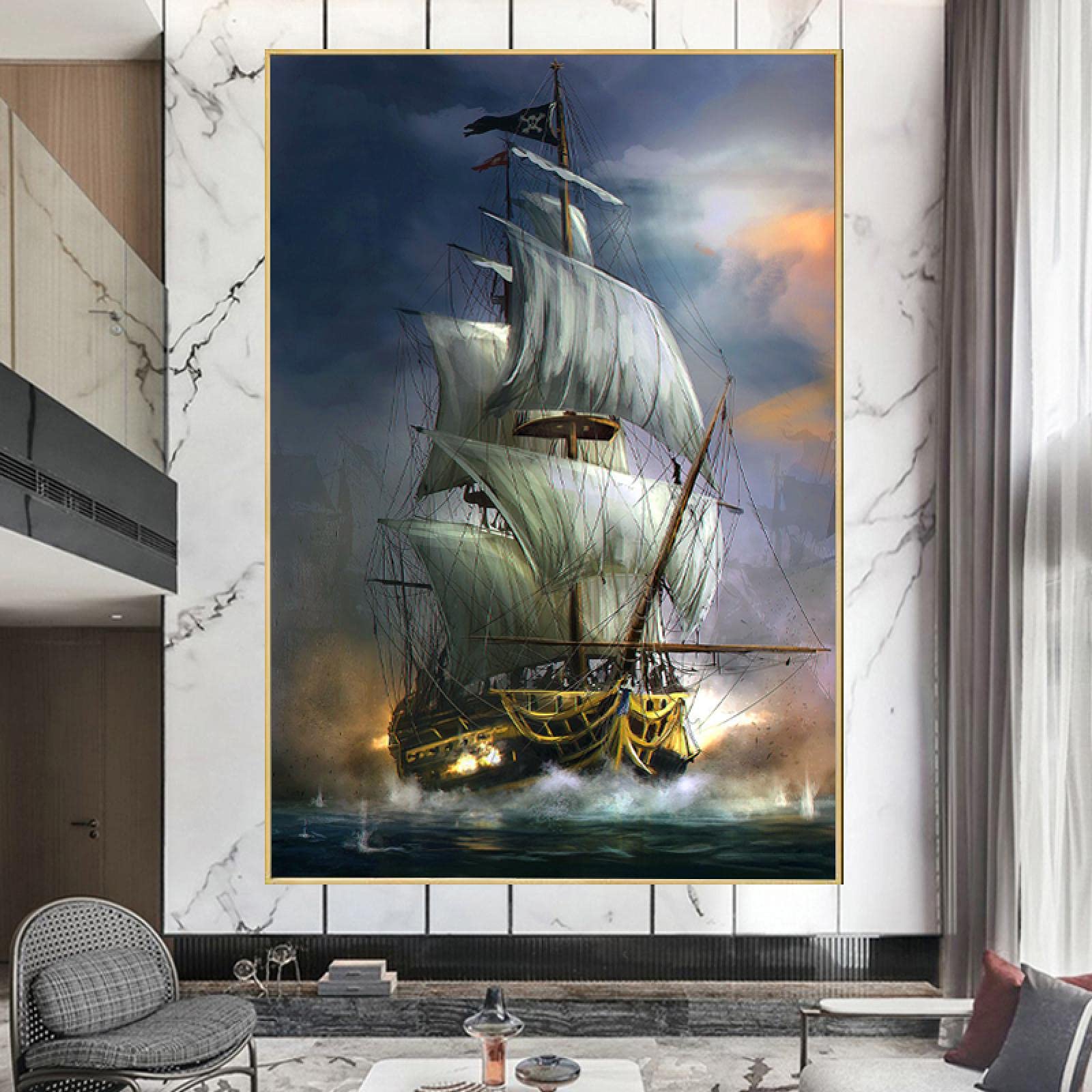 Amazon｜キャンバス絵画海賊船の壁アートヴィンテージ帆船ポスターと
