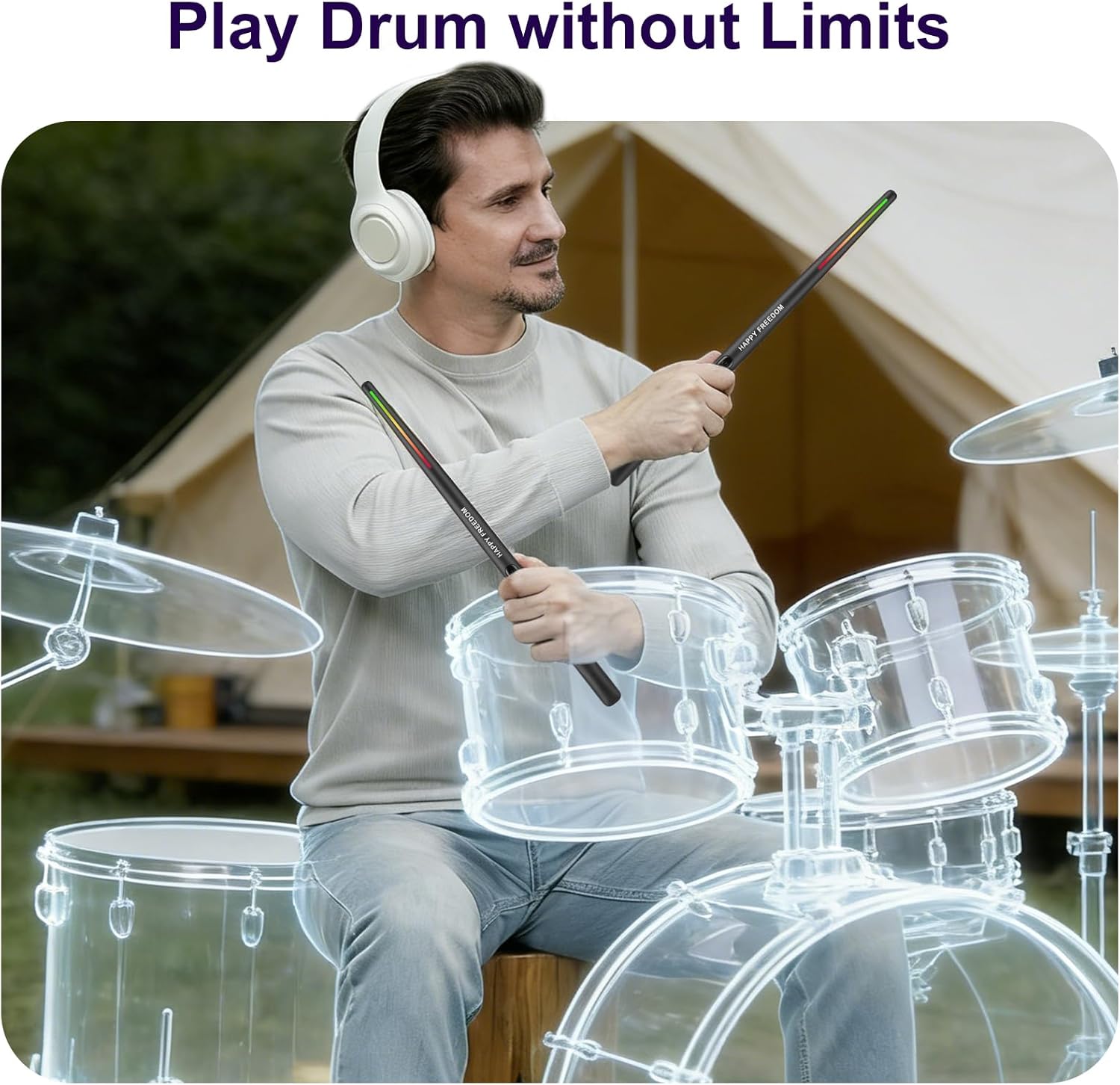 Electronic Drum Set Pocket Air Drum Sticks Set with Air Drumsticks & Pedals & Bluetooth Adapter & Earphone,Play Drum Anywhere Anytime 8 Sounds for Beginners, Teens & Adult Drummer Gift With Speaker