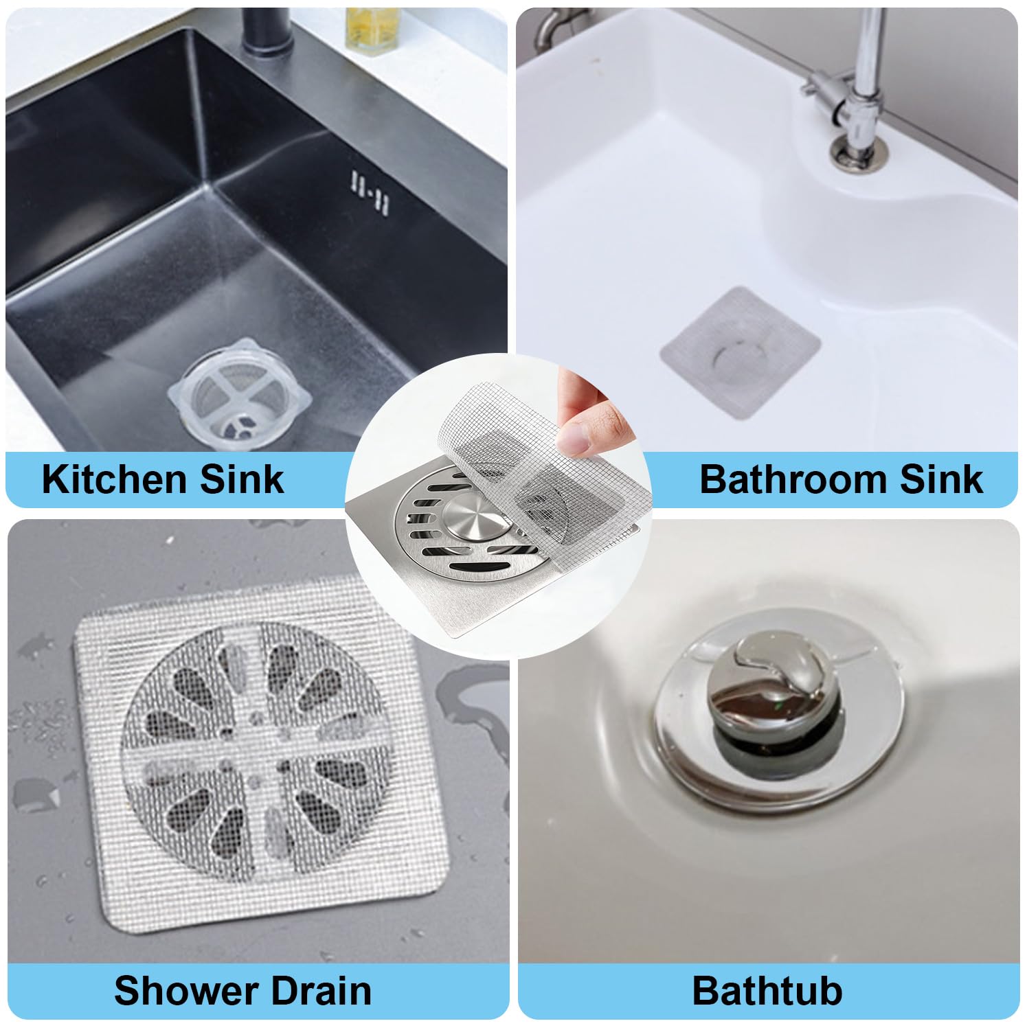 100Pcs Disposable Shower Drain Hair Catcher, Hair Drain Stickers, Mesh Drain Cover for Bathroom Bathtub Kitchen Laundry — view 4