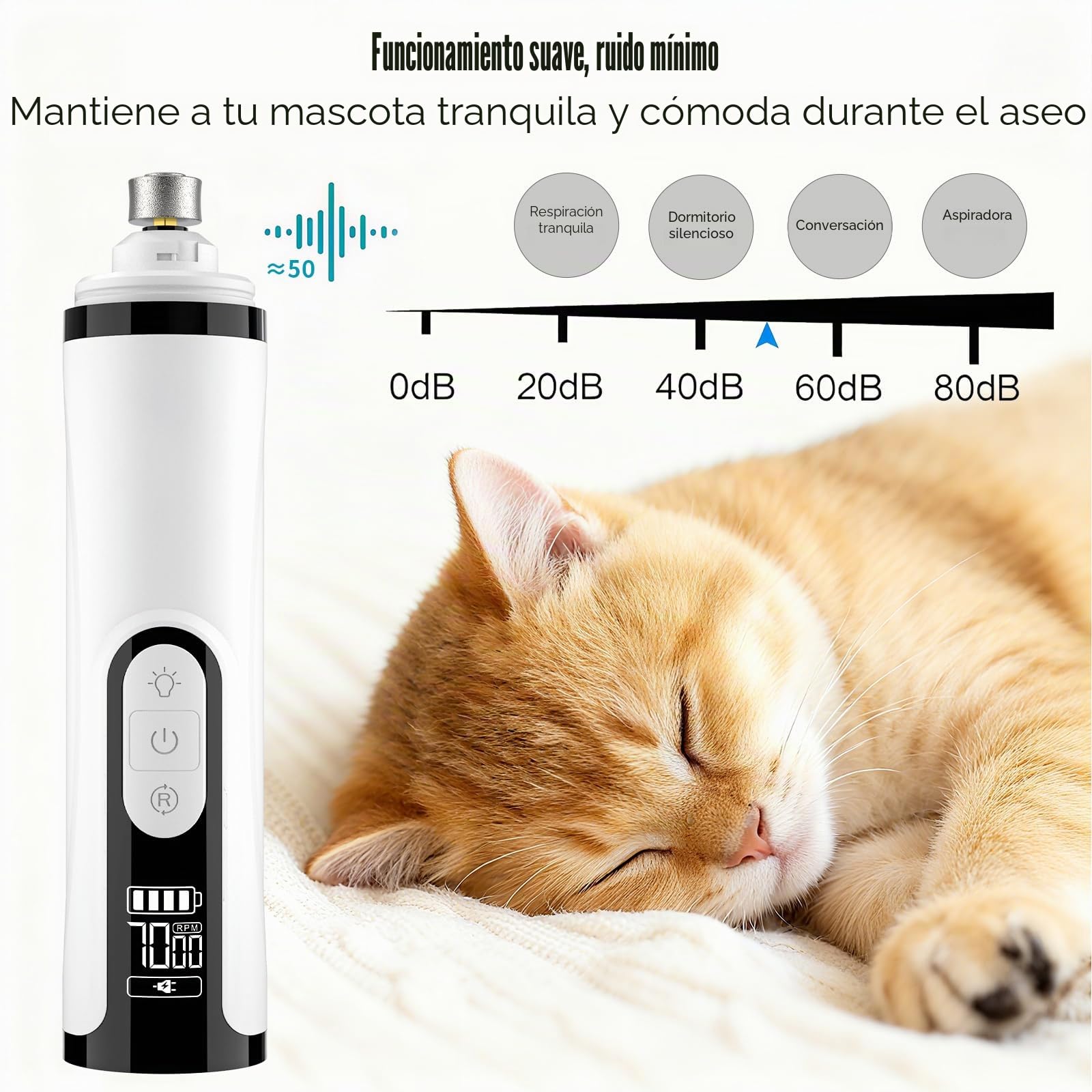 Silent Groom Pro Lima de Uñas 2026 Mejorada con 2 Luces LED y 3 Velocidades Batería 2000mah Profesional Silenciosa Sin Dolor Cuidado y Alisado de Patas para Perros y Gatos Pequeños, Medianos y Grandes