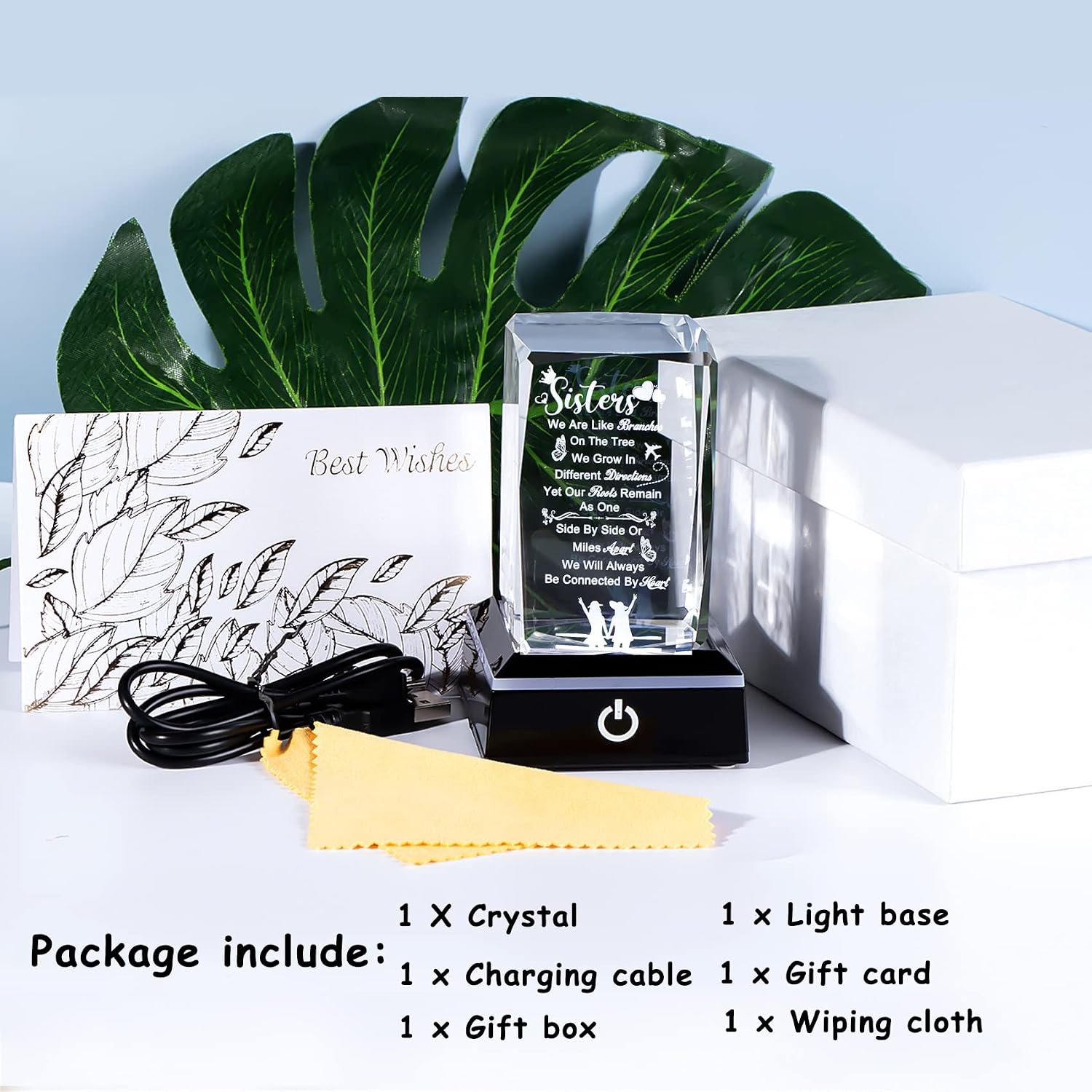 Movdyka Sister Gifts for Sisters Funny, 3D Layser Engraved Sisters with Base, Best Unique Birthday Christmas Wedding Graduation Sister Gifts Ideas from Sisters Brother for Soul Big Little Sister