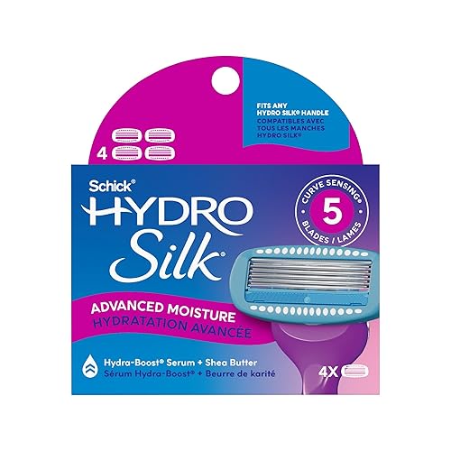 Schick Hydro Silk - Recambios de cuchillas hidratantes para mujer con colgador de ducha, 4 unidades