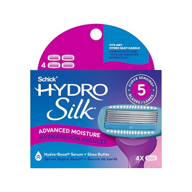 Schick Hydro Silk Moisture Razor Blade Refills 4 Count 5-Blade Moisturizing Razors for Women Womens Moisturizing Razor Refills
