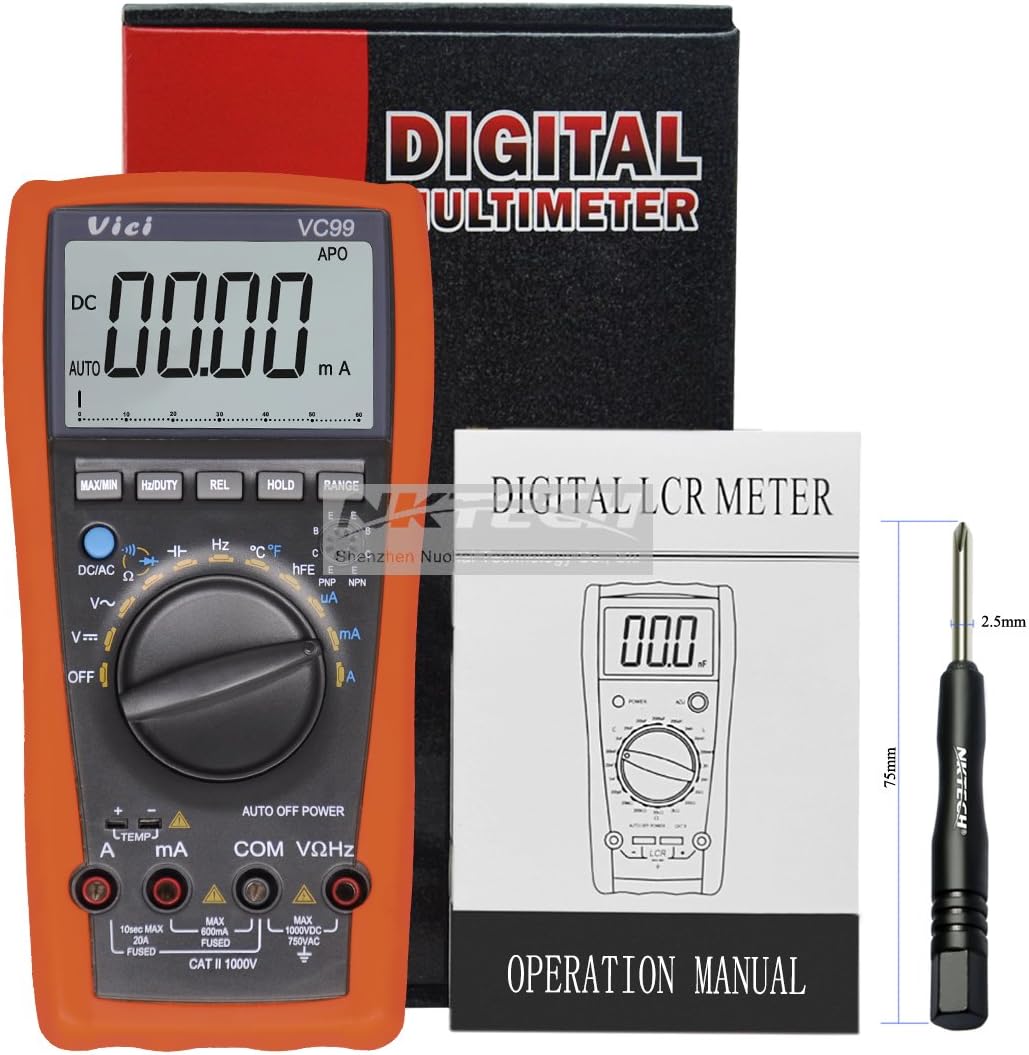 VICI VC99 3 6/7 LCD Manual Auto Digital Multimeter Tester Temperature AC DC Voltage Current Resistance Capacitance Frequency Ammeter Meter Ohm Analog Bar Auto Range + TL-1 Screwdriver