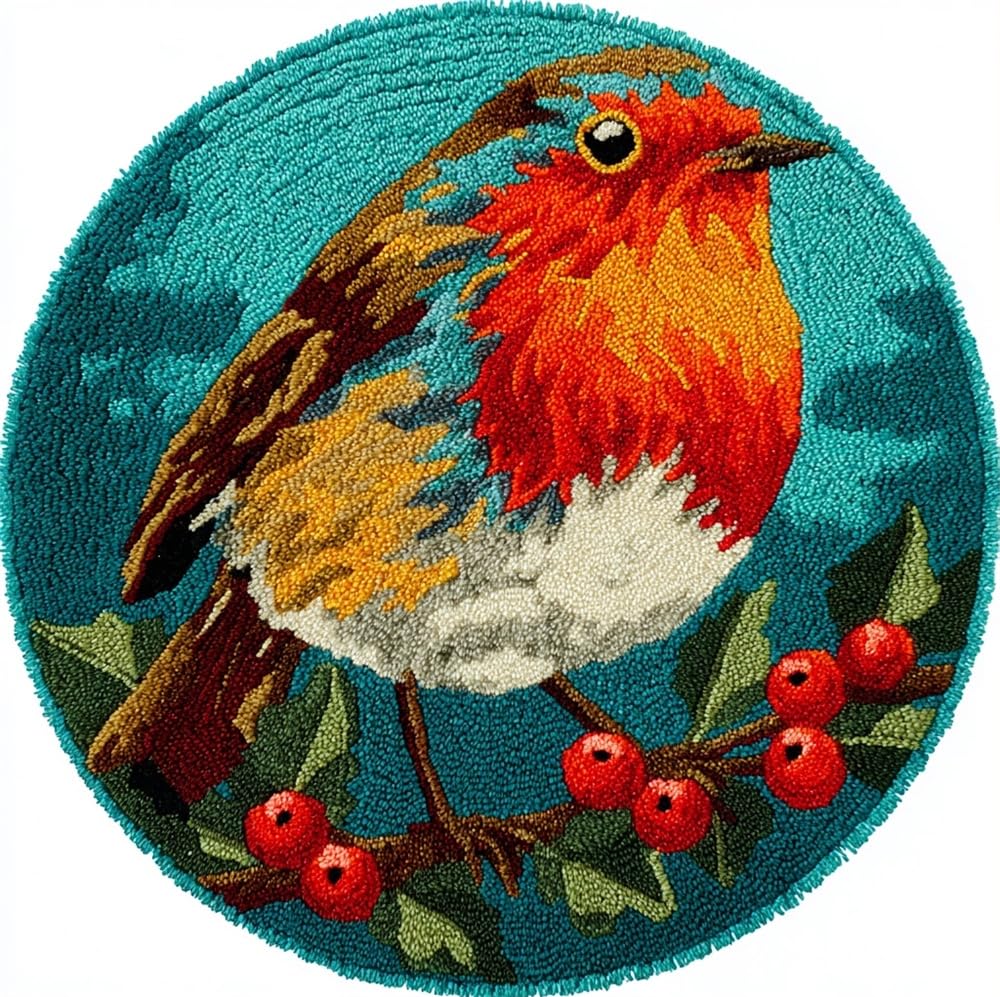 kitphoenix Latch Hook Kits for Adults Robin Christmas Bird
