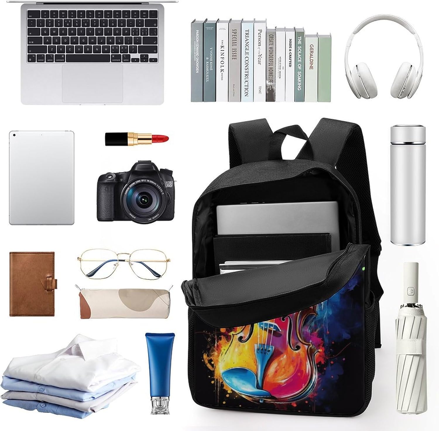 Violin Player Laptop Backpack for Men Women 17 Inch Shoulder Bag Travel Daypack