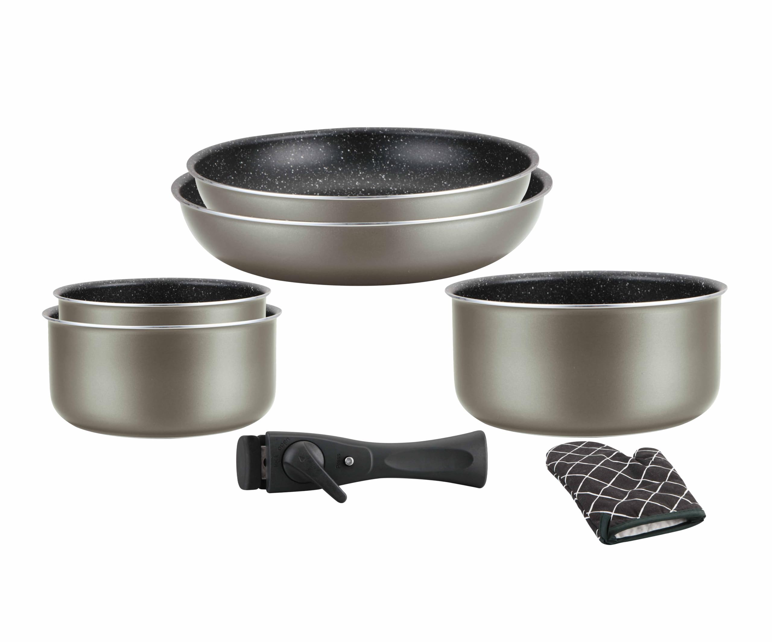 Herzberg Batterie de Cuisine 5 Pièces Aluminium Forgé, Cuivre | aluminium forgé, poignées amovibles, gant de cuisine inclus, compatible tous feux dont induction, antiadhésif
