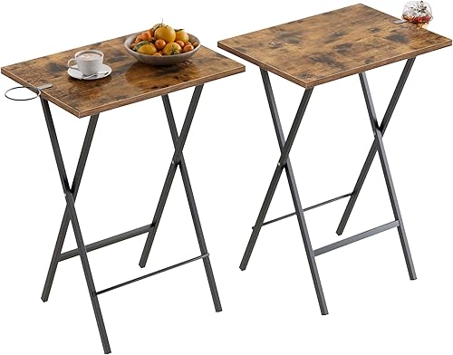 VECELO Bandeja plegable de TV para comer, juego de 2, mesa portátil para cena/merienda con portavasos para sofá, sala de estar y espacio pequeño,