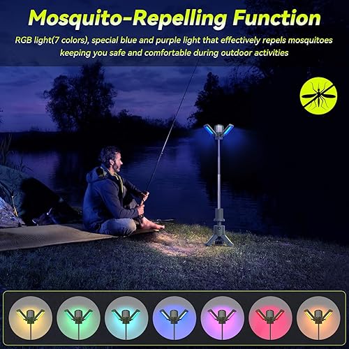 Miniatura 5 de Luz telescópica para acampar con soporte, linterna LED recargable de 14000 mAh con puerto de carga, modos SOS y RGB, luz de trabajo con base