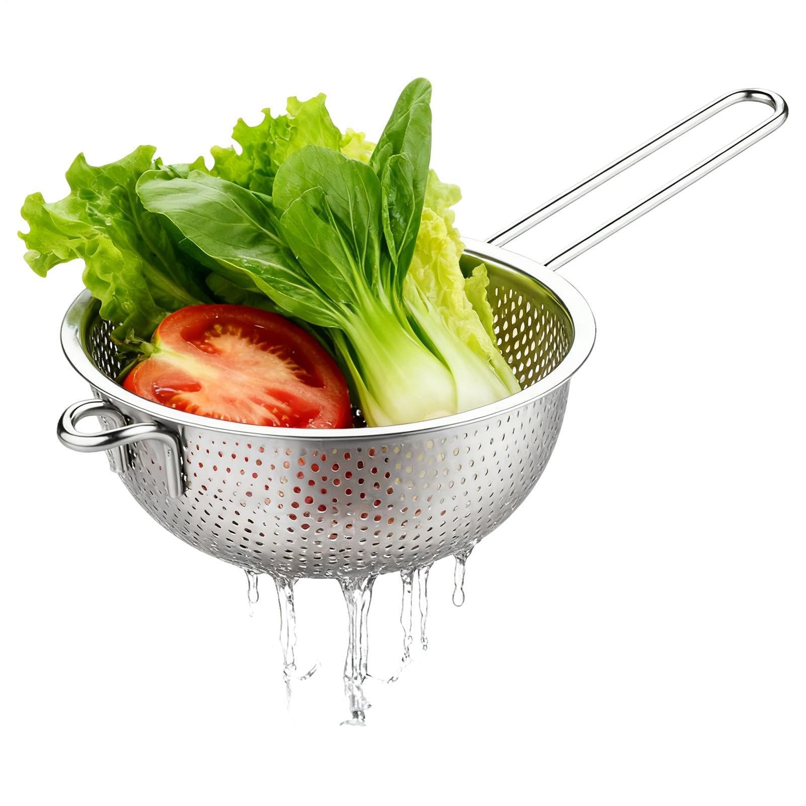 Scolapasta per cucina, in acciaio , a maglia fine, 24 cm, setaccio in metallo, filtro per alimenti, manico ergonomico, per pasta, verdure, frutta