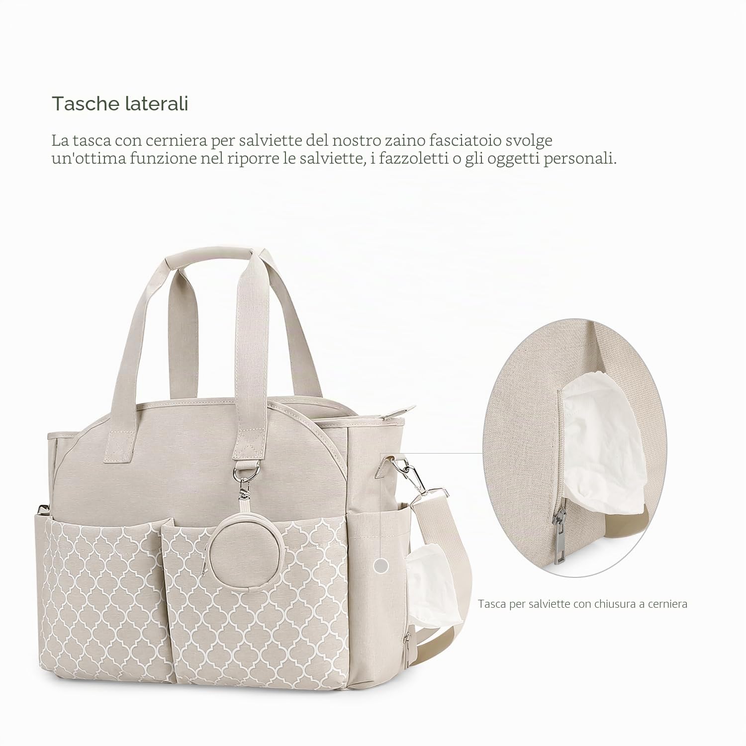 Borsa per pannolini con fasciatoio multifunzione Beige tracolla regolabile