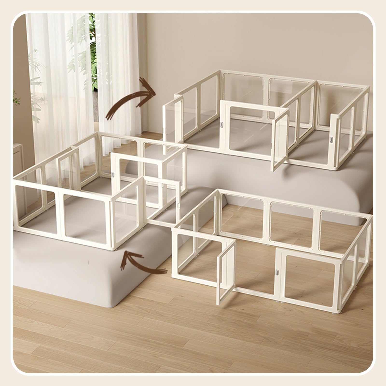 Recinto for Animali Domestici, Box for Cani da Interno Rettangolare,Trasparente Sala Parto Cane Modulare,Spessore Muro Recinzione 3 cm,A75cm,Sicuro e Stabile(H75CM,C-186x66cm/73X26IN)