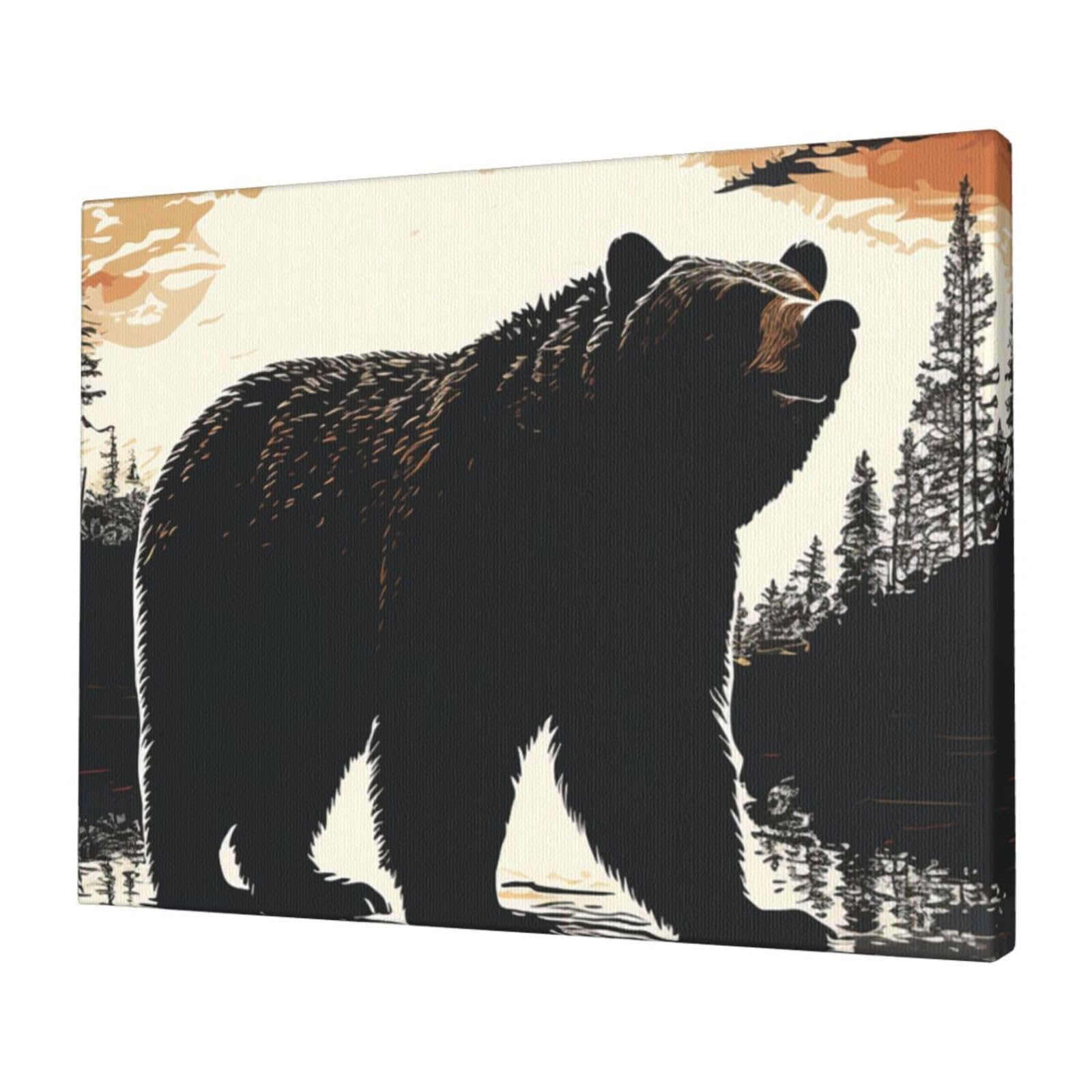 KLOPH Bear silhouette Canvas Wall Art for Living Room 12"x16" Modern Artwork Painting for Bathroom Hanging Canvas Prints Aesthetic Wallart for Bedroom Kitchen Office Wall Decor