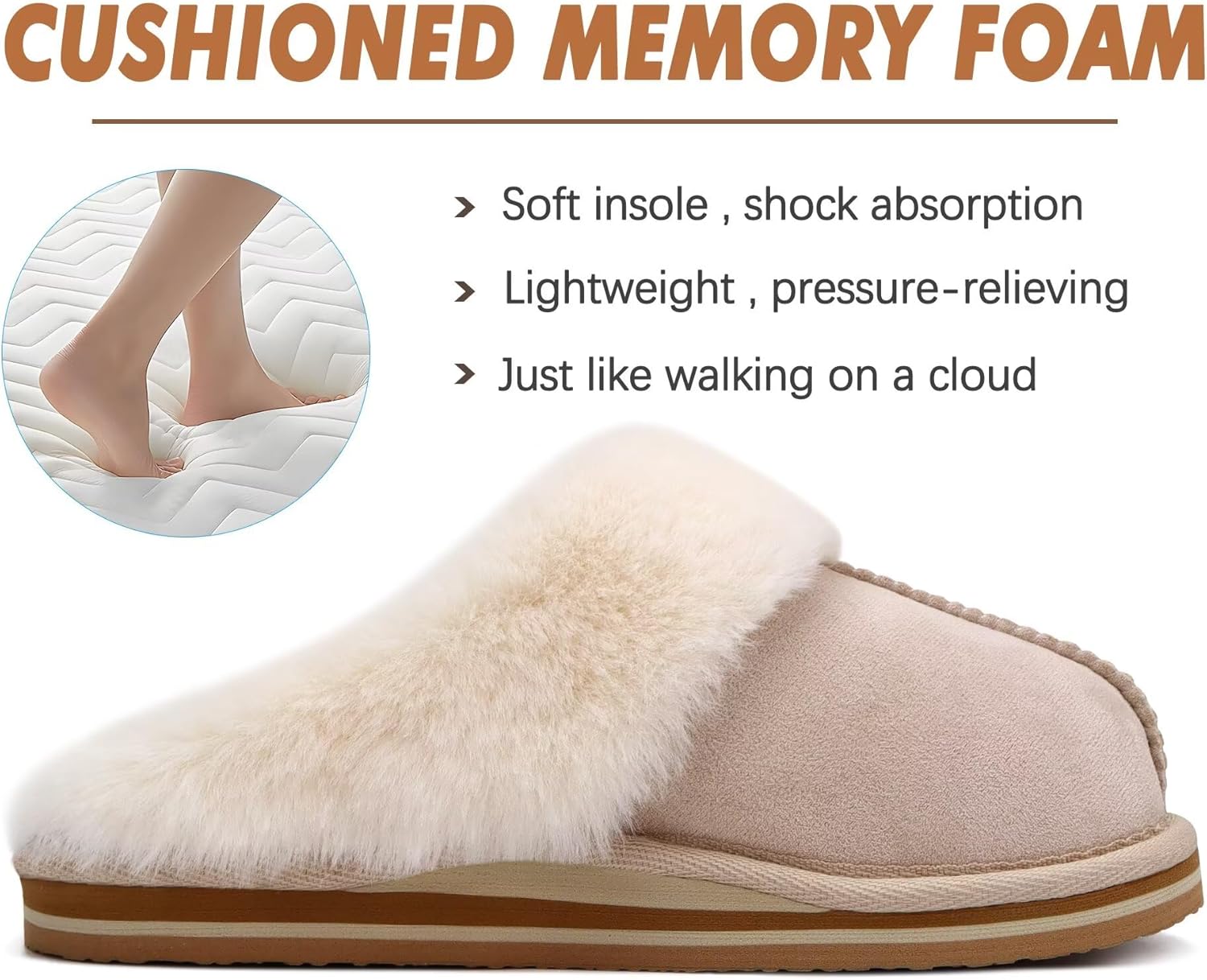 KuaiLu Womens Cozy Memory Foam Slippers Ladies Fuzzy Faux Fur Lined Warm Arch Support House Shoes Slip on Comfy Winter Scuff Indoor Outdoor Rubber Hard Sole - Image 4
