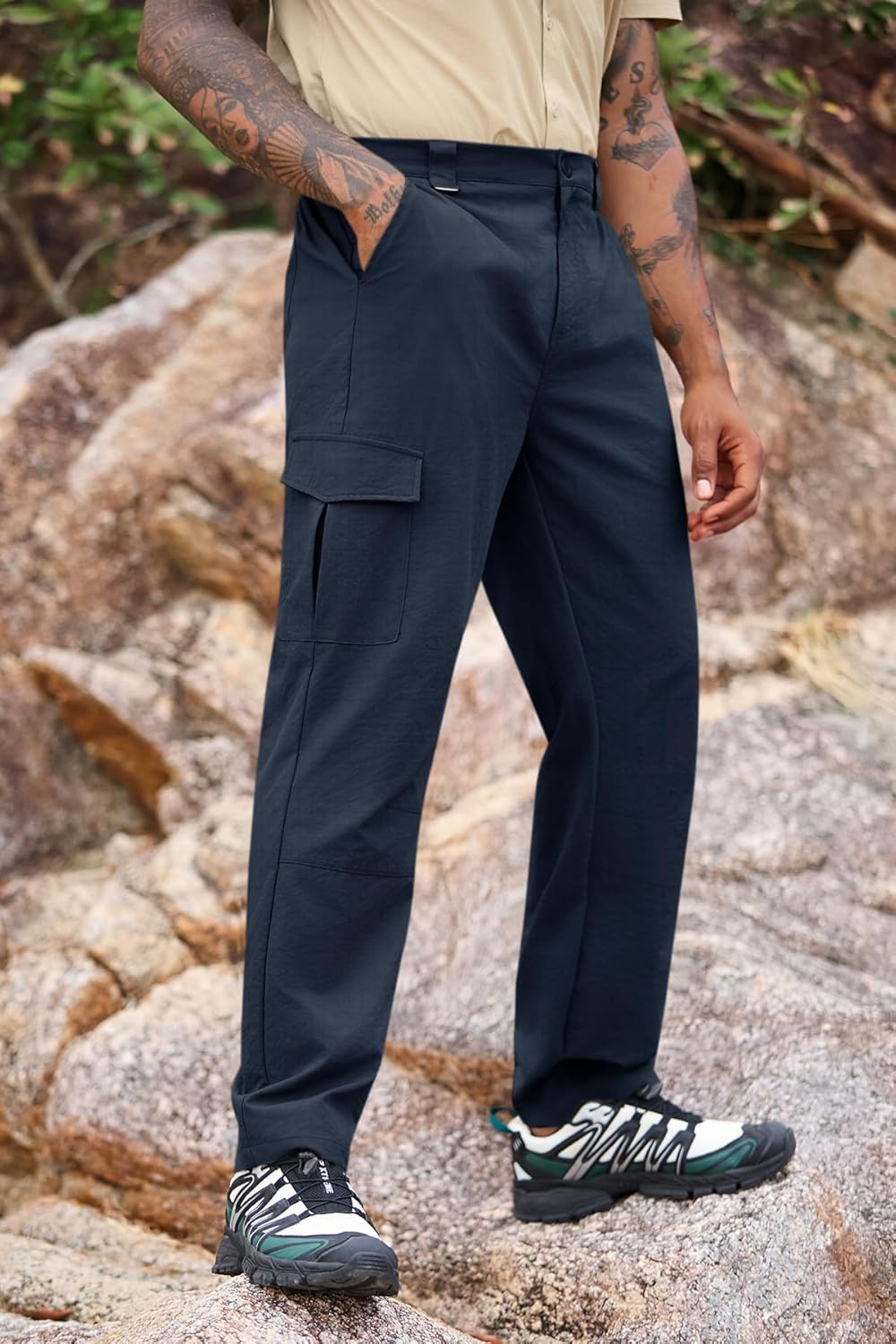 Runcati Mens Cargo Tactical Pants Water Resistant Lightweight Ripstop Outdoor Work Pants with Multi Pockets(No Belt) - Image 3