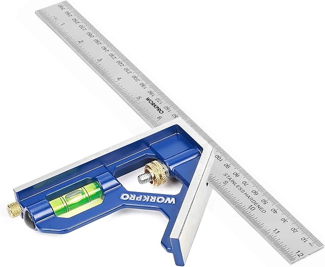 WORKPRO Combination Square 12Inch/300mm, Engineers Set Square, Stainless Steel Angle Ruler, Adjustable Carpentry Square 45/90 Degree with Bubble Level, Measuring Tool for Engineer Carpenter